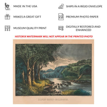 Load image into Gallery viewer, Digitally Restored and Enhanced 1856 Silver Creek California Print - Currier Ives Moonlit River Gold Rush Era Landscape - Antebellum - Archival Print
