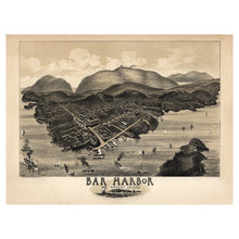 Cargar imagen en el visor de la galería, Digitally Restored and Enhanced 1886 Birds Eye View Bar Harbor Maine Print - Morris Mount Desert Island Frenchman Bay - Gilded Age - Archival Print
