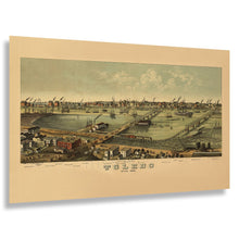 Cargar imagen en el visor de la galería, Digitally Restored and Enhanced 1876 Toledo Ohio Birds Eye View Map - Maumee River Panorama - Gilded Age City Plan - Great Lakes Port
