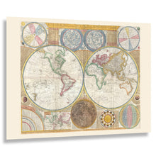 Load image into Gallery viewer, Digitally Restored and Enhanced 1794 Dunn World Map in Hemispheres Print - Georgian Double Globe Captain Cook Voyages Astronomy - Enlightenment - Archival Print
