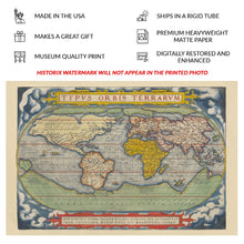 Cargar imagen en el visor de la galería, Digitally Restored and Enhanced 1572 World Map Terrestrial Globe - Renaissance Era - Sixteenth Century Chart Art - Global Continents Ocean Routes
