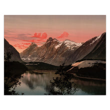 Load image into Gallery viewer, Digitally Restored and Enhanced 1890 Norway Mountain Trio Print - Romsdal Kongen Dronningen Bispen Fjord Landscape - Victorian Travel - Archival Print
