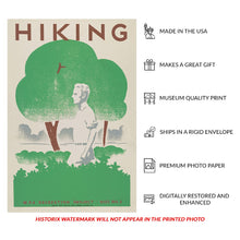 Load image into Gallery viewer, Digitally Restored and Enhanced 1939 Hiking WPA Poster Print - Illinois Parks Recreation New Deal Depression Era Art - Federal Project - Archival Print
