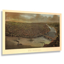 Cargar imagen en el visor de la galería, Digitally Restored and Enhanced 1873 Birds Eye View Saint Louis Missouri Print - Mississippi River Steamboat Levee Panorama - Gilded Age - Archival Print
