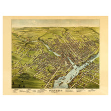 Cargar imagen en el visor de la galería, Digitally Restored and Enhanced 1875 Birds Eye View Bangor Maine Print - Koch Penobscot River Lumber Capital Port - Gilded Age - Archival Print
