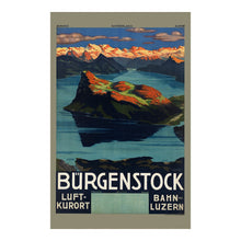 Cargar imagen en el visor de la galería, Digitally Restored and Enhanced 1925 Lake Lucerne Switzerland Travel Poster - Mountain Funicular Railway View - Early Twentieth Century Tourism Art - Central Swiss Lakes
