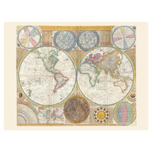 Load image into Gallery viewer, Digitally Restored and Enhanced 1794 Dunn World Map in Hemispheres Print - Georgian Double Globe Captain Cook Voyages Astronomy - Enlightenment - Archival Print
