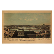 Load image into Gallery viewer, Digitally Restored and Enhanced 1874 Minneapolis Minnesota Bird's Eye View Map - Mississippi River Milling Town - Frontier Era Cityscape - Archival Reproduction
