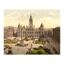 Cargar imagen en el visor de la galería, Digitally Restored and Enhanced 1890 George Square Glasgow Print - Scotland City Chambers Victorian Cityscape Art - Photochrom - Archival Print
