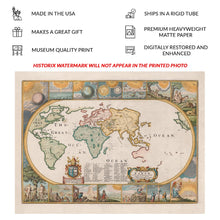 Load image into Gallery viewer, Digitally Restored and Enhanced 1681 Moxon Map of the Earth Print - Biblical World Map Garden of Eden Creation Panels Noah - Stuart Era - Archival Print
