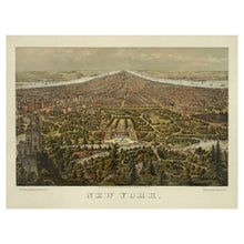 Load image into Gallery viewer, Digitally Restored and Enhanced 1873 New York Central Park Print - Manhattan Birds Eye View Schlegel Gilded Age Panorama - Olmsted - Archival Print
