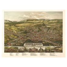 Load image into Gallery viewer, Digitally Restored and Enhanced 1881 Birds Eye View North Adams Massachusetts Print - Rowley Berkshire Hills Hoosac Tunnel - Gilded Age - Archival Print
