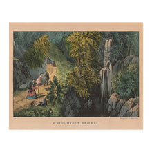 Load image into Gallery viewer, Digitally Restored and Enhanced 1840 A Mountain Ramble Print - Currier Ives Hiking Trail Waterfall Victorian Landscape - Outdoor Leisure - Archival Print
