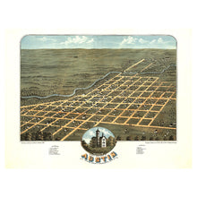 Load image into Gallery viewer, Digitally Restored and Enhanced 1870 Austin Minnesota Birds Eye View Map - Gilded Age Mower County - Panoramic Town View Art - Cedar River Upper Midwest
