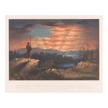 Load image into Gallery viewer, Digitally Restored and Enhanced 1861 Our Heaven Born Banner Print - Civil War Union Patriotic Flag Dawn Zouave Sentry - Northern Loyalty - Archival Print
