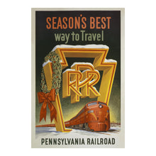 Load image into Gallery viewer,  Digitally Restored and Enhanced 1955 Pennsylvania Railroad Christmas Travel Poster - Vintage Holiday Train Tourism - Mid-Century Railway Art - Archival Reproduction
