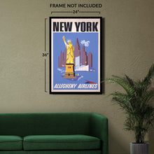 Load image into Gallery viewer, Digitally Restored and Enhanced 1950 New York Allegheny Airlines Travel Poster - Statue of Liberty Manhattan Skyline - Mid-Century Aviation - Archival Print
