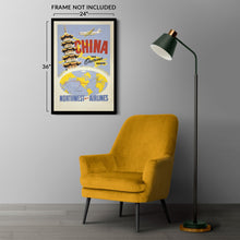 Cargar imagen en el visor de la galería, Digitally Restored and Enhanced 1950 China Northwest Orient Airlines Travel Poster - Overland Route Pagoda Map - Mid-Century Transpacific - Archival Print
