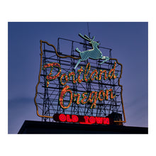Cargar imagen en el visor de la galería, Digitally Restored and Enhanced 2018 Portland Oregon Sign Print - Neon Landmark Burnside Bridge - Willamette River Old Town - Archival Print

