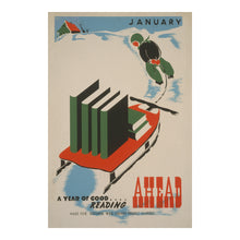 Load image into Gallery viewer, Digitally Restored and Enhanced 1941 WPA Library Art Poster - A Year of Good Reading Ahead - Pre-War Americana Literacy - Archival Print
