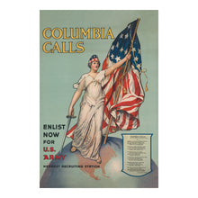 Load image into Gallery viewer, Digitally Restored and Enhanced 1916 Columbia Calls Poster - Enlist Now US Army WWI Recruitment - Pre-War Patriotic Propaganda - Archival Print
