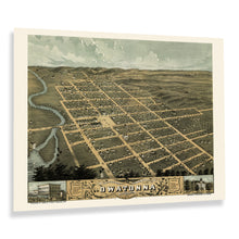Load image into Gallery viewer, Digitally Restored and Enhanced 1870 Owatonna Minnesota Map Print - Historic Bird&#39;s Eye View of Owatonna Steele County Map of Minnesota Poster Wall Art
