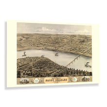 Cargar imagen en el visor de la galería, Digitally Restored and Enhanced 1869 Saint Charles Missouri Map Poster - Old Bird&#39;s Eye View Map of St Charles MO - Vintage Map of Missouri Wall Art Print

