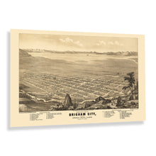 Load image into Gallery viewer, 1875 Brigham City and Great Salt Lake Utah Map Poster - Vintage Bird&#39;s Eye View Map of Utah Print Wall Art Poster
