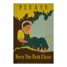 Load image into Gallery viewer, Digitally Restored and Enhanced 1938 Keep the Park Clean Ohio State Parks WPA Federal Art Project Poster - Depression Era Art Deco - Archival Reproduction
