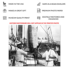 Cargar imagen en el visor de la galería, Digitally Restored and Enhanced 1930 Ernest Hemingway Photo Print - Old Photo of Ernest Hemingway with Captain Joe Russell Big Game Fishing Wall Art Poster
