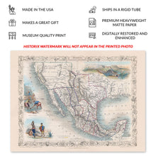 Load image into Gallery viewer, Digitally Restored and Enhanced 1851 Mexico Texas &amp; California Map Poster - Vintage Map of Mexico Texas and California Wall Art Print by John Tallis
