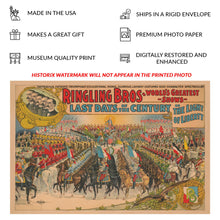 Load image into Gallery viewer, Digitally Restored and Enhanced 1899 Ringling Bros Circus Poster - Light of Liberty Patriotic Parade - Victorian Americana - Archival Print
