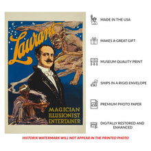 Load image into Gallery viewer, Digitally Restored and Enhanced 1913 Laurant Magician Illusionist Vaudeville Entertainment Poster - Golden Age of Magic History - Archival Reproduction
