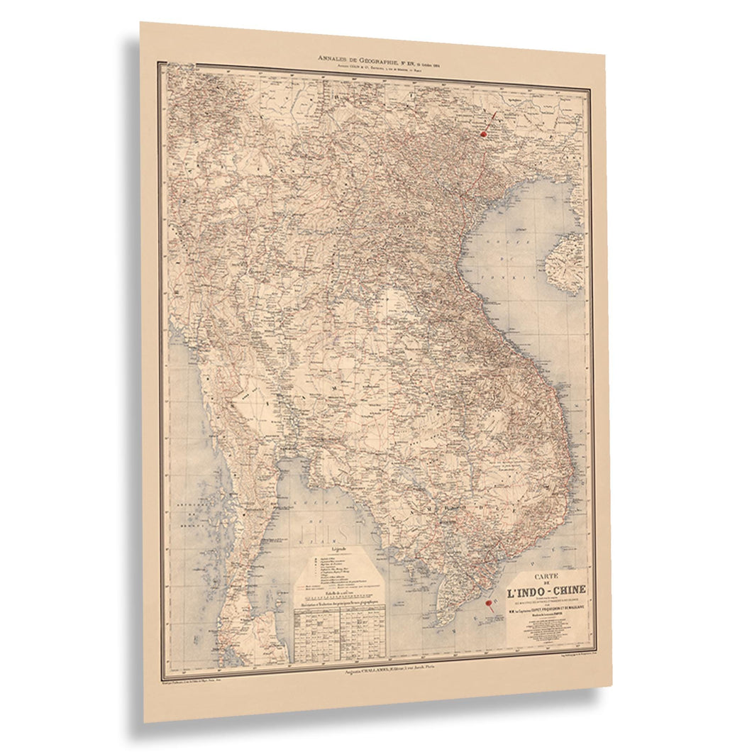 Digitally Restored and Enhanced 1895 Indochina Map Print - Vintage Map of Indochina Poster Wall Art - Old Vietnam Laos Cambodia Map in Southeast Asia