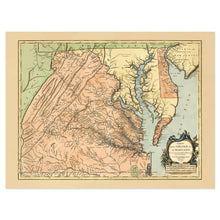 Load image into Gallery viewer, Digitally Restored and Enhanced 1757 Virginia and Maryland Map Print - Vintage Map of Virginia &amp; Maryland Poster - Carte de la Virginie et du Maryland
