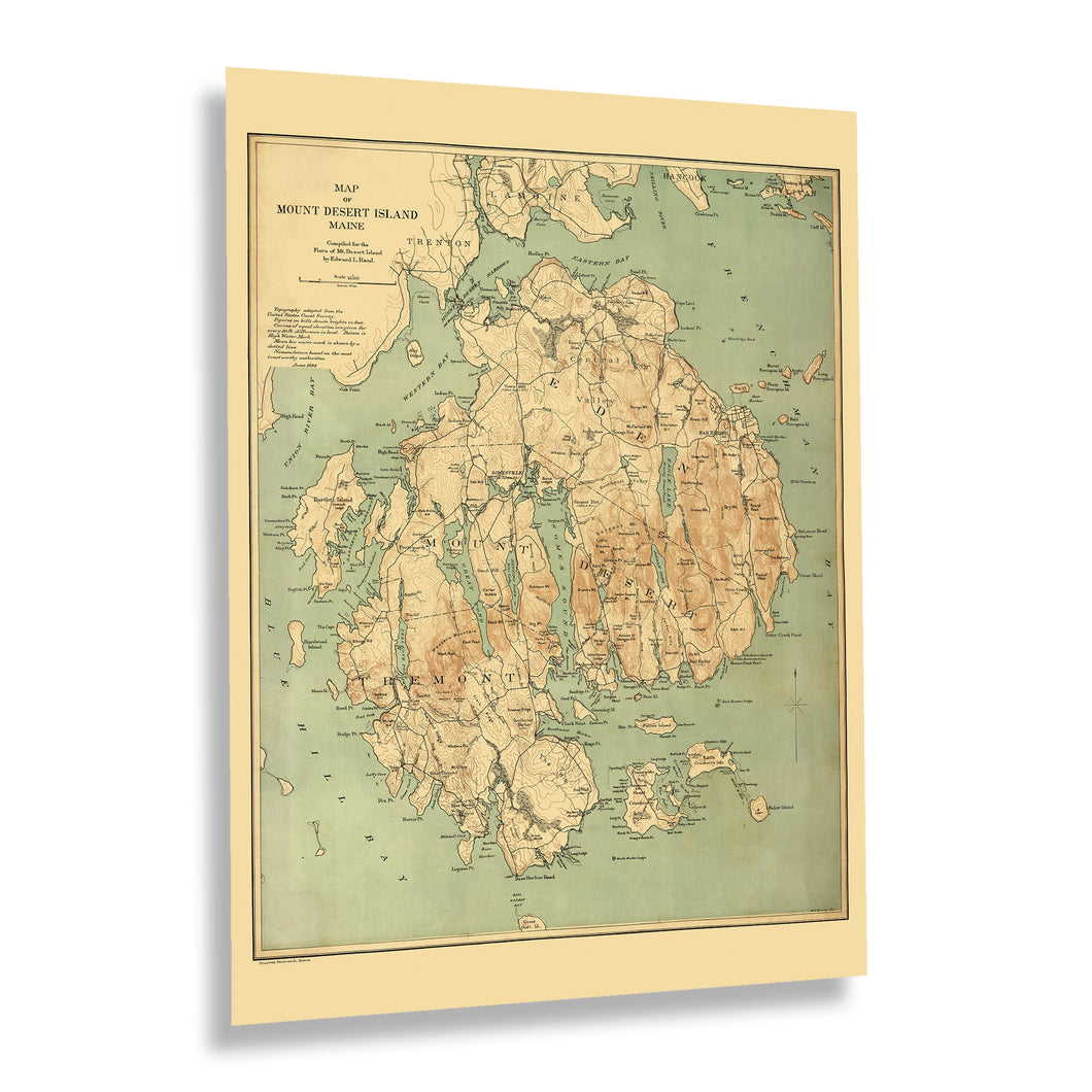 Digitally Restored and Enhanced 1893 Mount Desert Island Maine Map - Vintage Map of Maine Poster - Old Map of Mount Desert Island Maine Wall Art Print