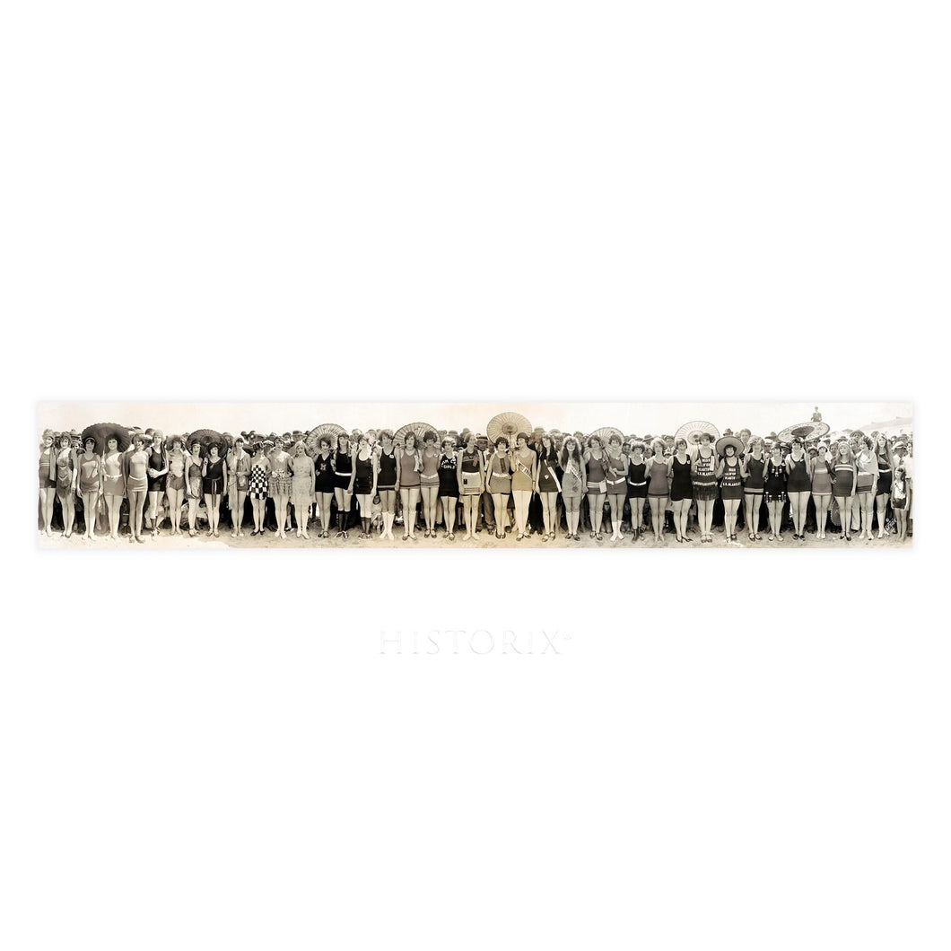 1925 Bathing Beauty Pageant Panoramic Photo Print - Vintage Photo of Beauty Pageant in Huntington Beach California Wall Art