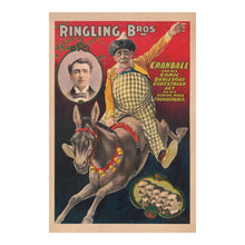 Load image into Gallery viewer, Digitally Restored and Enhanced 1899 Ringling Bros Circus Poster - Crandall Clown and Mule Thunderbolt - Victorian Americana - Archival Print
