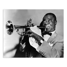 Cargar imagen en el visor de la galería, Digitally Restored and Enhanced 1953 Louis Armstrong Photo Print - Vintage Portrait Photo of Louis Daniel Armstrong Playing The Trumpet Wall Art Poster
