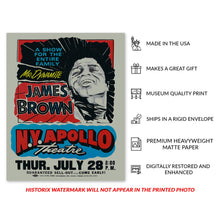 Cargar imagen en el visor de la galería, Digitally Restored and Enhanced 1966 James Brown Poster Matte - Vintage Poster of Mr Dynamite James Brown in Apollo Theater - James Brown Wall Art Print
