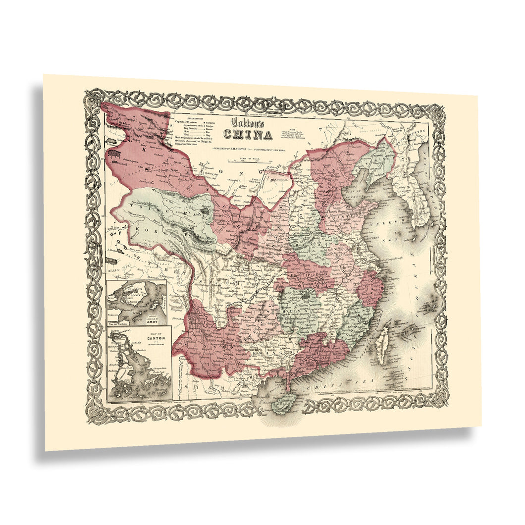 Digitally Restored and Enhanced 1865 China Map Poster Print - Colton's Vintage Map of China From General Atlas - Historic Map of China Print Wall Art