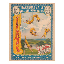 Load image into Gallery viewer, Digitally Restored and Enhanced 1896 Barnum &amp; Bailey Circus Poster - World-Famous Silbons Trapeze Artists - Gilded Age Aerial Act - Archival Print
