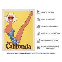 Load image into Gallery viewer, Digitally Restored and Enhanced 1963 Southern California Beach Railroad Travel Poster - Vintage Surf Tourism Art - Mid-Century Coastal Railway - Museum-Quality Print
