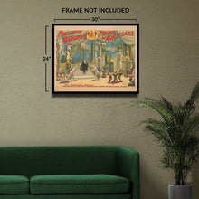 Load image into Gallery viewer, Digitally Restored and Enhanced 1895 Frederick Bancroft Magicians Palace Poster - Victorian Stage Illusionist - Gilded Age Vaudeville - Archival Print
