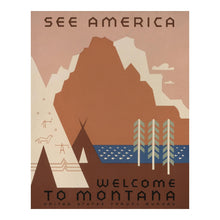 Cargar imagen en el visor de la galería, Digitally Restored and Enhanced 1936 See America Welcome to Montana WPA Federal Art Project Travel Poster - Depression Era Art Deco - Archival Reproduction
