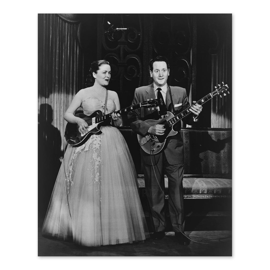 Digitally Restored and Enhanced 1957 Les Paul & Mary Ford Photo Print - Vintage Portrait Photo of Les Paul and Mary Ford Playing Guitar Poster