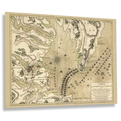 Digitally Restored and Enhanced 1781 Yorktown Virginia Map Print - Vintage Map of Yorktown VA Wall Art Poster - Carte de la Partie de la Virginie