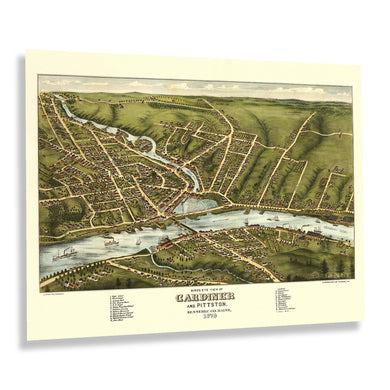 Digitally Restored and Enhanced 1878 Gardiner & Pittston Maine Map Poster - Vintage Map of Gardiner City and Pittston Kennebec County Maine Wall Art Print