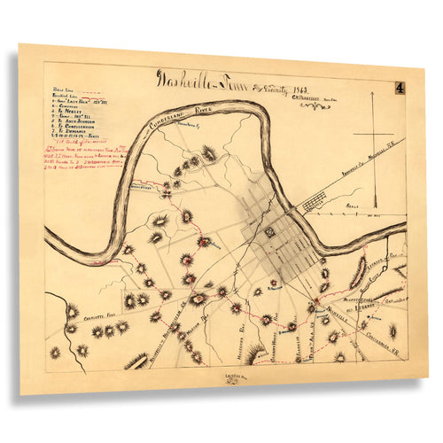 Digitally Restored and Enhanced 1863 Nashville Tennessee and Vicinity Map Print - Vintage Map of Nashville TN Poster - Tennessee Map Wall Art