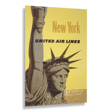 Load image into Gallery viewer, Digitally Restored and Enhanced 1960 New York United Air Lines Travel Poster - Statue of Liberty Manhattan Skyline - Mid-Century Aviation - Archival Print
